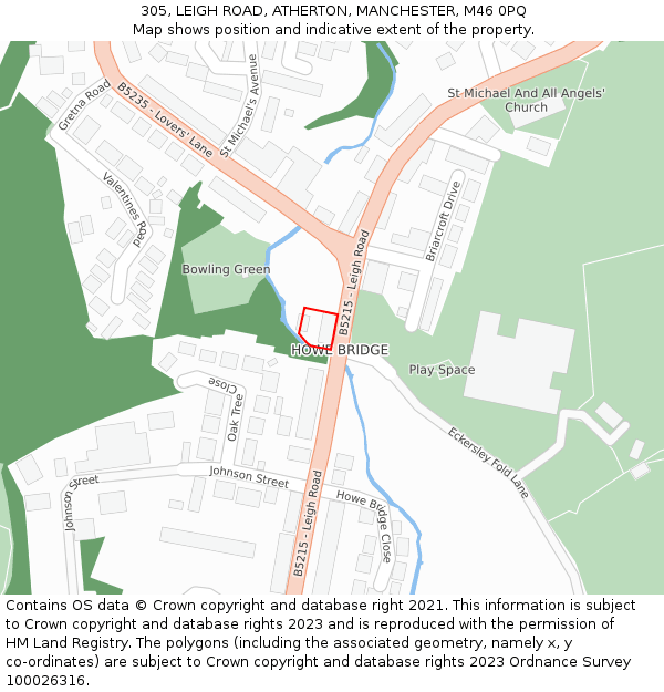 305, LEIGH ROAD, ATHERTON, MANCHESTER, M46 0PQ: Location map and indicative extent of plot