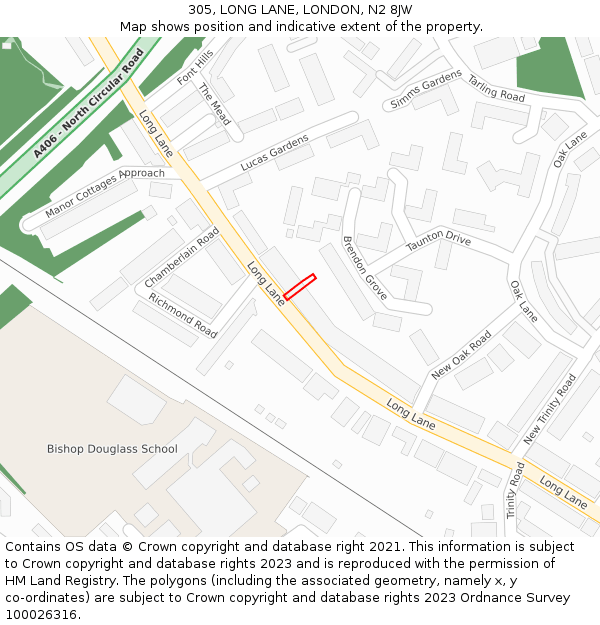 305, LONG LANE, LONDON, N2 8JW: Location map and indicative extent of plot