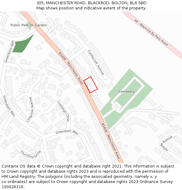 305, MANCHESTER ROAD, BLACKROD, BOLTON, BL6 5BD: Location map and indicative extent of plot
