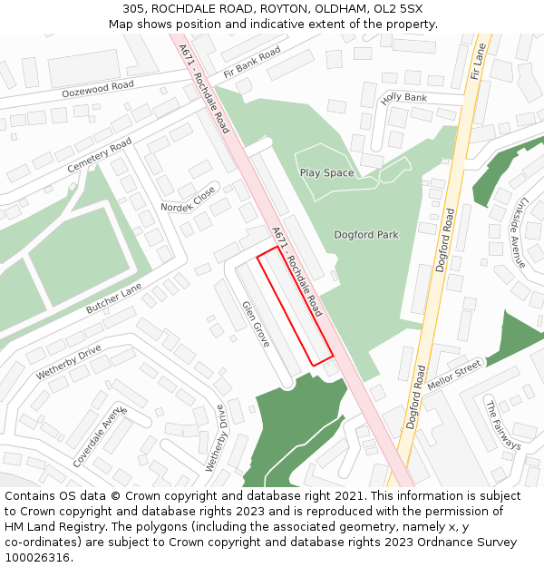 305, ROCHDALE ROAD, ROYTON, OLDHAM, OL2 5SX: Location map and indicative extent of plot
