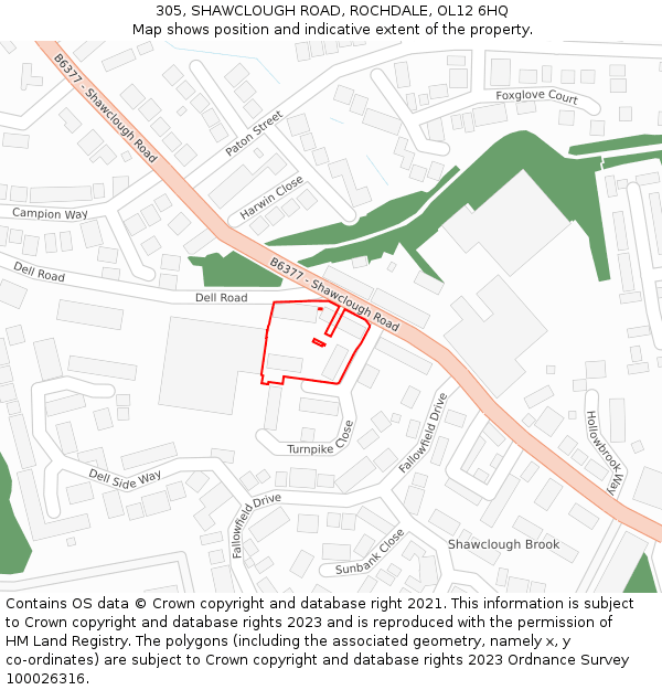 305, SHAWCLOUGH ROAD, ROCHDALE, OL12 6HQ: Location map and indicative extent of plot