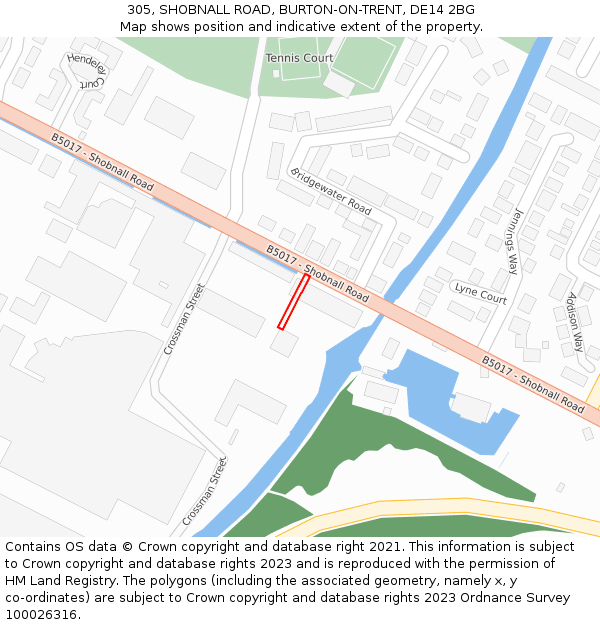 305, SHOBNALL ROAD, BURTON-ON-TRENT, DE14 2BG: Location map and indicative extent of plot