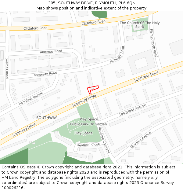 305, SOUTHWAY DRIVE, PLYMOUTH, PL6 6QN: Location map and indicative extent of plot