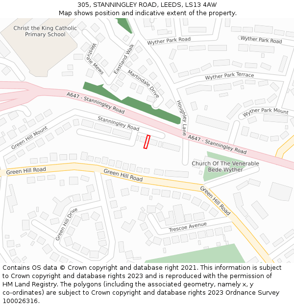 305, STANNINGLEY ROAD, LEEDS, LS13 4AW: Location map and indicative extent of plot