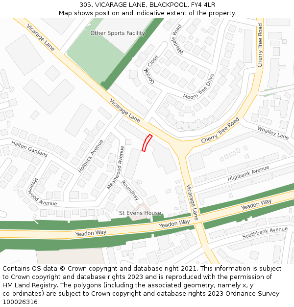 305, VICARAGE LANE, BLACKPOOL, FY4 4LR: Location map and indicative extent of plot