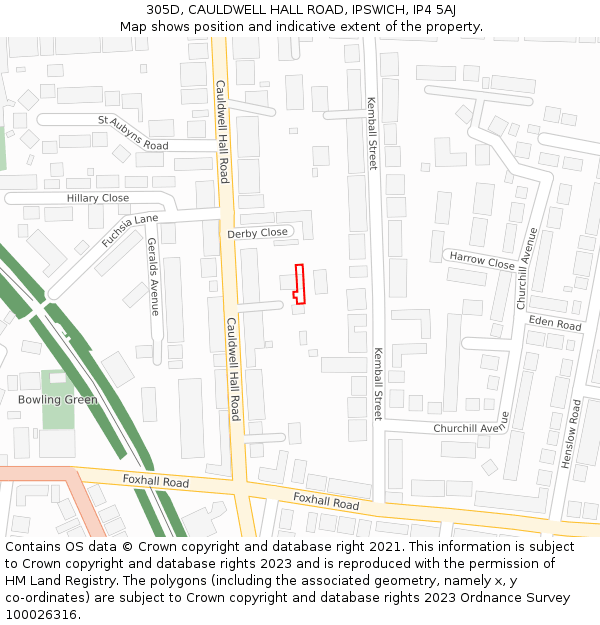 305D, CAULDWELL HALL ROAD, IPSWICH, IP4 5AJ: Location map and indicative extent of plot