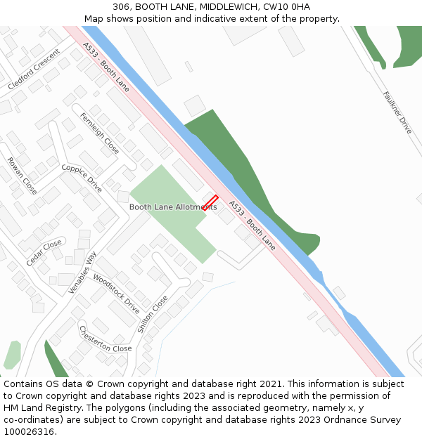 306, BOOTH LANE, MIDDLEWICH, CW10 0HA: Location map and indicative extent of plot