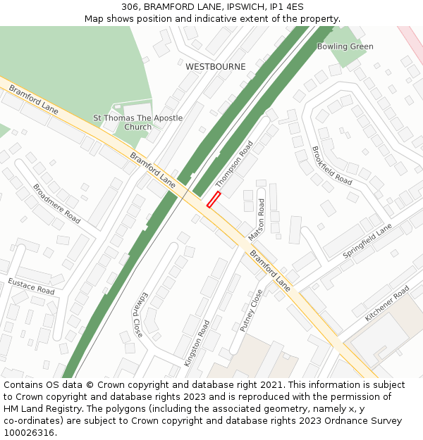 306, BRAMFORD LANE, IPSWICH, IP1 4ES: Location map and indicative extent of plot