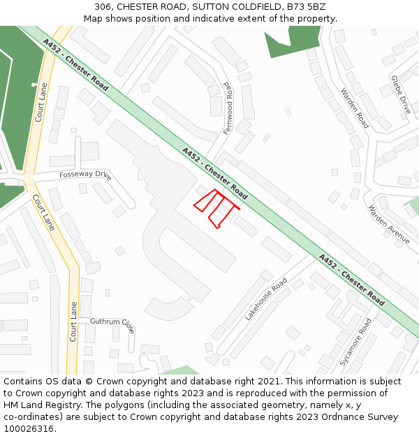 306, CHESTER ROAD, SUTTON COLDFIELD, B73 5BZ: Location map and indicative extent of plot