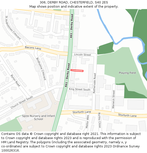 306, DERBY ROAD, CHESTERFIELD, S40 2ES: Location map and indicative extent of plot