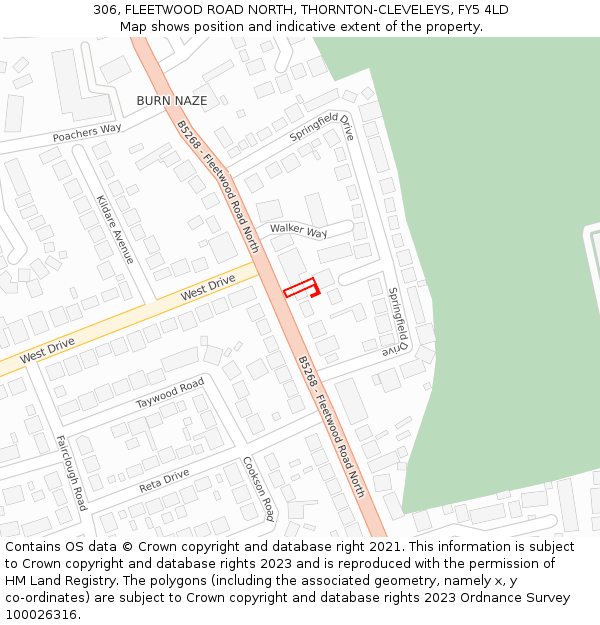 306, FLEETWOOD ROAD NORTH, THORNTON-CLEVELEYS, FY5 4LD: Location map and indicative extent of plot