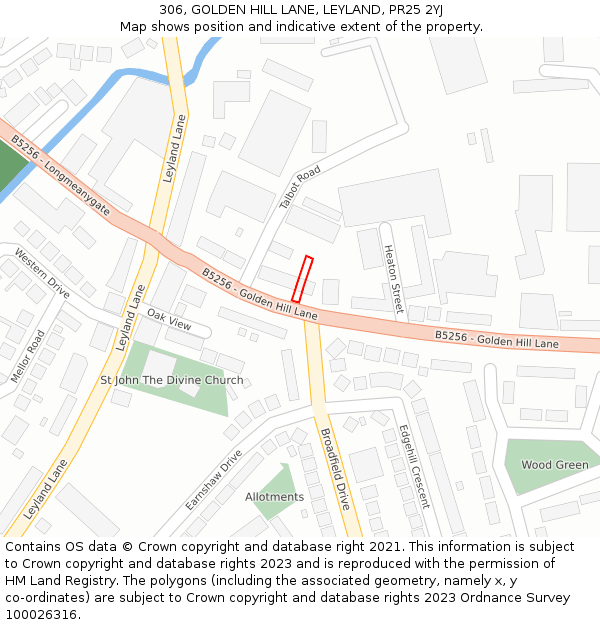306, GOLDEN HILL LANE, LEYLAND, PR25 2YJ: Location map and indicative extent of plot