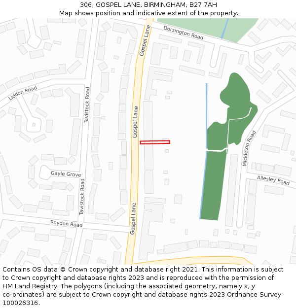 306, GOSPEL LANE, BIRMINGHAM, B27 7AH: Location map and indicative extent of plot