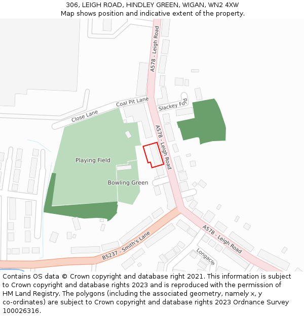 306, LEIGH ROAD, HINDLEY GREEN, WIGAN, WN2 4XW: Location map and indicative extent of plot