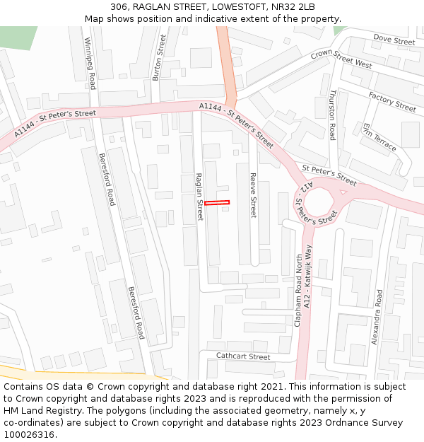 306, RAGLAN STREET, LOWESTOFT, NR32 2LB: Location map and indicative extent of plot