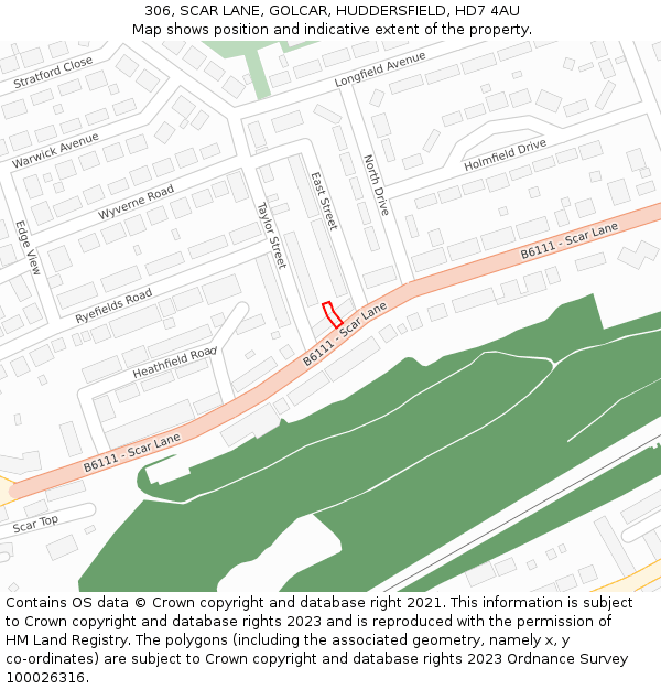 306, SCAR LANE, GOLCAR, HUDDERSFIELD, HD7 4AU: Location map and indicative extent of plot