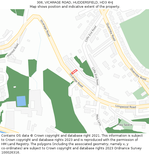 306, VICARAGE ROAD, HUDDERSFIELD, HD3 4HJ: Location map and indicative extent of plot