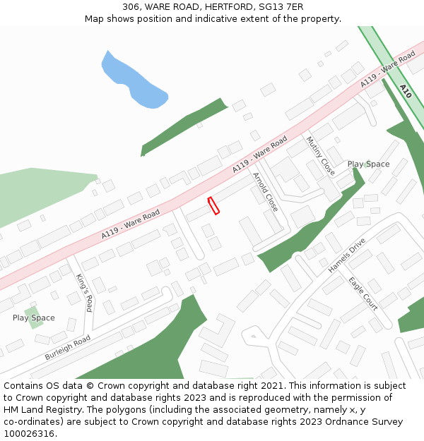 306, WARE ROAD, HERTFORD, SG13 7ER: Location map and indicative extent of plot