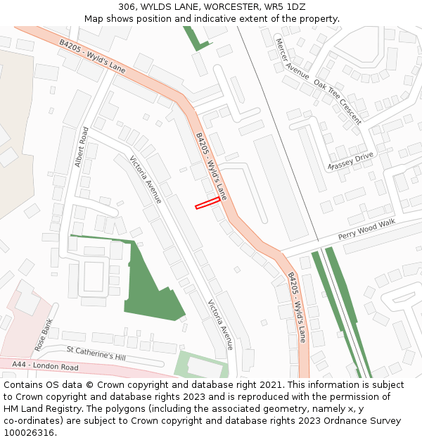 306, WYLDS LANE, WORCESTER, WR5 1DZ: Location map and indicative extent of plot