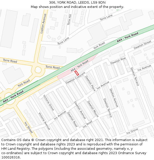 306, YORK ROAD, LEEDS, LS9 9DN: Location map and indicative extent of plot
