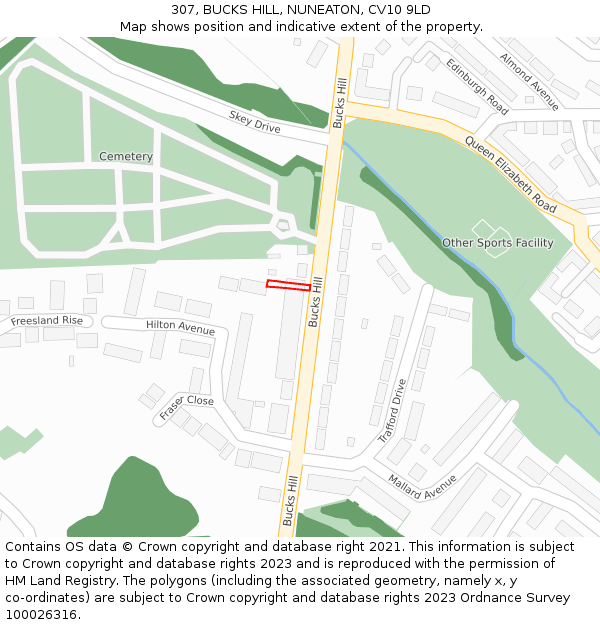 307, BUCKS HILL, NUNEATON, CV10 9LD: Location map and indicative extent of plot