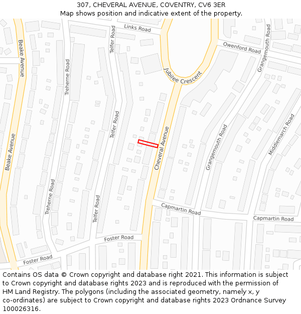 307, CHEVERAL AVENUE, COVENTRY, CV6 3ER: Location map and indicative extent of plot