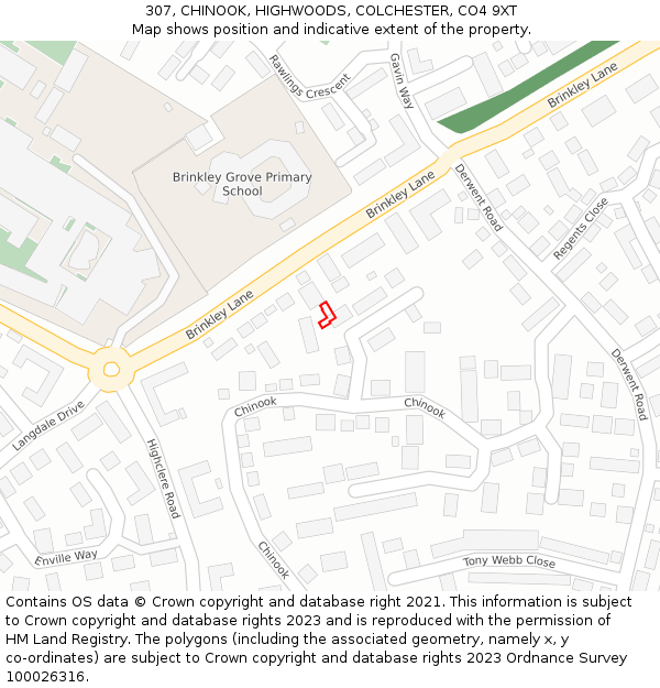307, CHINOOK, HIGHWOODS, COLCHESTER, CO4 9XT: Location map and indicative extent of plot