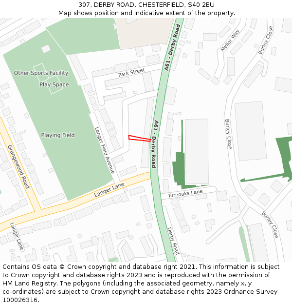 307, DERBY ROAD, CHESTERFIELD, S40 2EU: Location map and indicative extent of plot