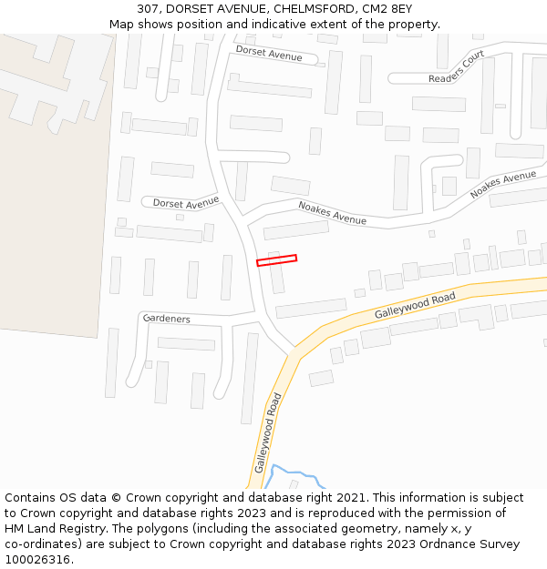 307, DORSET AVENUE, CHELMSFORD, CM2 8EY: Location map and indicative extent of plot