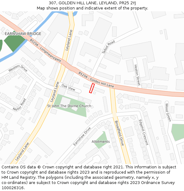 307, GOLDEN HILL LANE, LEYLAND, PR25 2YJ: Location map and indicative extent of plot