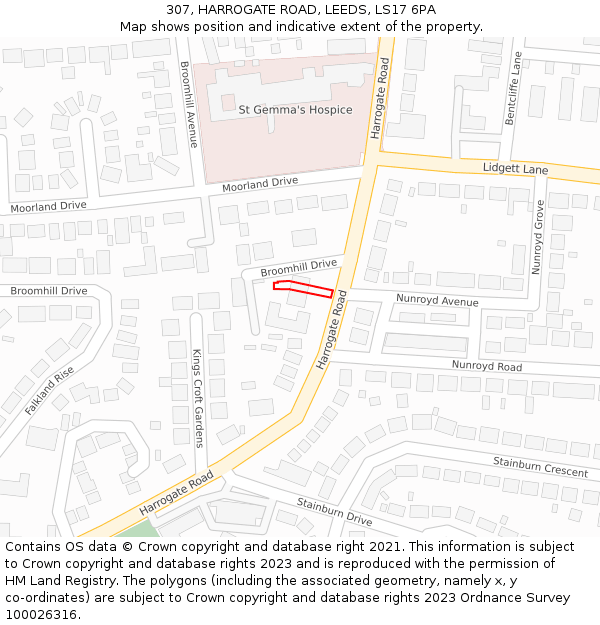 307, HARROGATE ROAD, LEEDS, LS17 6PA: Location map and indicative extent of plot