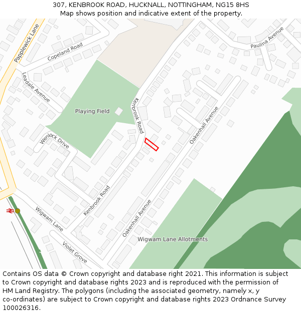 307, KENBROOK ROAD, HUCKNALL, NOTTINGHAM, NG15 8HS: Location map and indicative extent of plot
