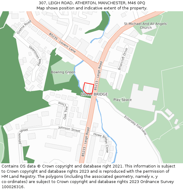 307, LEIGH ROAD, ATHERTON, MANCHESTER, M46 0PQ: Location map and indicative extent of plot