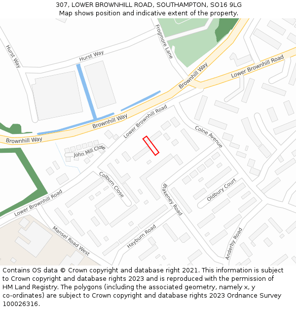 307, LOWER BROWNHILL ROAD, SOUTHAMPTON, SO16 9LG: Location map and indicative extent of plot