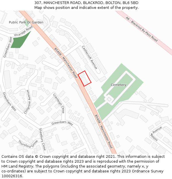 307, MANCHESTER ROAD, BLACKROD, BOLTON, BL6 5BD: Location map and indicative extent of plot