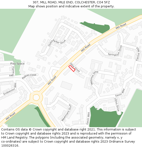 307, MILL ROAD, MILE END, COLCHESTER, CO4 5FZ: Location map and indicative extent of plot