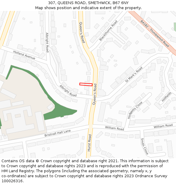 307, QUEENS ROAD, SMETHWICK, B67 6NY: Location map and indicative extent of plot