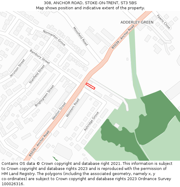 308, ANCHOR ROAD, STOKE-ON-TRENT, ST3 5BS: Location map and indicative extent of plot