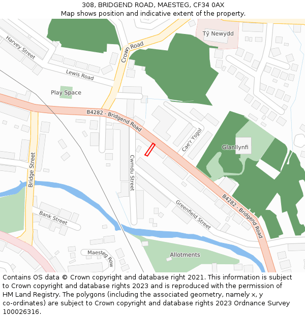 308, BRIDGEND ROAD, MAESTEG, CF34 0AX: Location map and indicative extent of plot