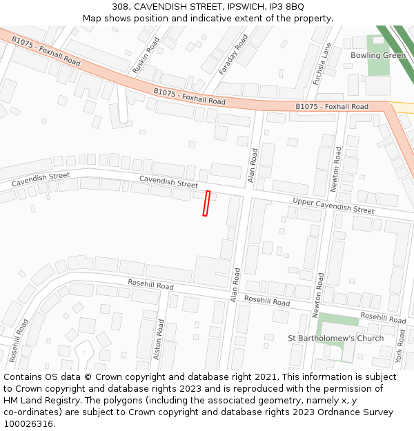 308, CAVENDISH STREET, IPSWICH, IP3 8BQ: Location map and indicative extent of plot