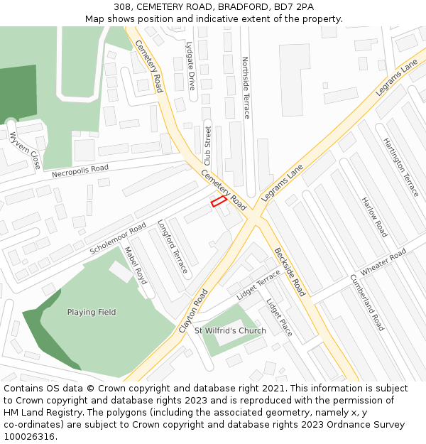 308, CEMETERY ROAD, BRADFORD, BD7 2PA: Location map and indicative extent of plot