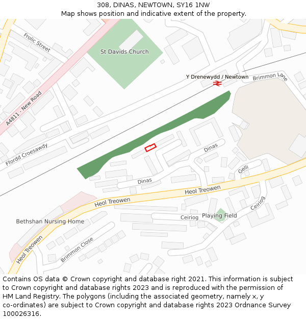 308, DINAS, NEWTOWN, SY16 1NW: Location map and indicative extent of plot
