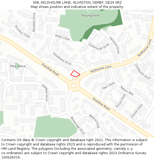 308, KELDHOLME LANE, ALVASTON, DERBY, DE24 0RZ: Location map and indicative extent of plot