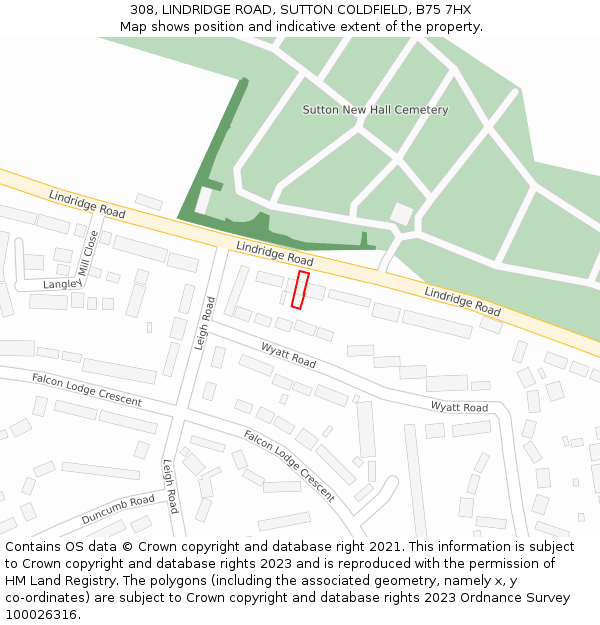 308, LINDRIDGE ROAD, SUTTON COLDFIELD, B75 7HX: Location map and indicative extent of plot