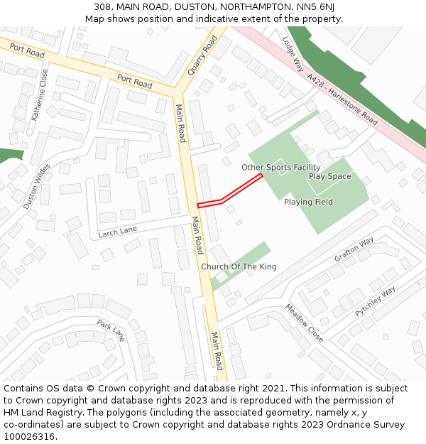 308, MAIN ROAD, DUSTON, NORTHAMPTON, NN5 6NJ: Location map and indicative extent of plot