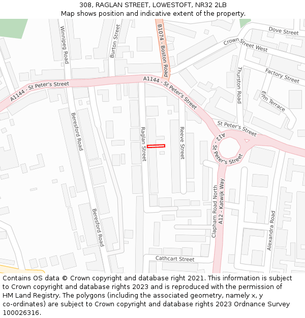 308, RAGLAN STREET, LOWESTOFT, NR32 2LB: Location map and indicative extent of plot