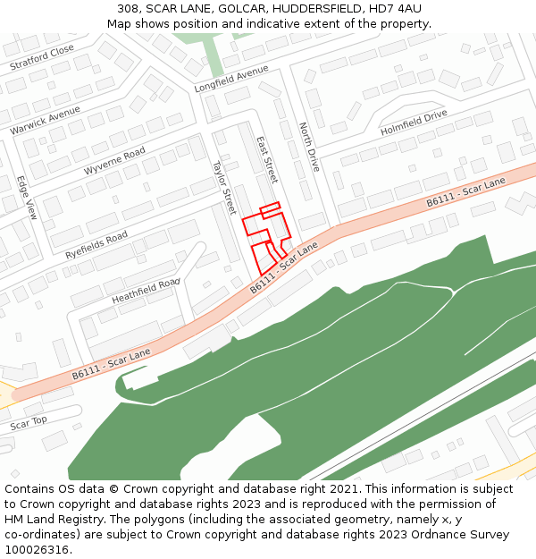 308, SCAR LANE, GOLCAR, HUDDERSFIELD, HD7 4AU: Location map and indicative extent of plot