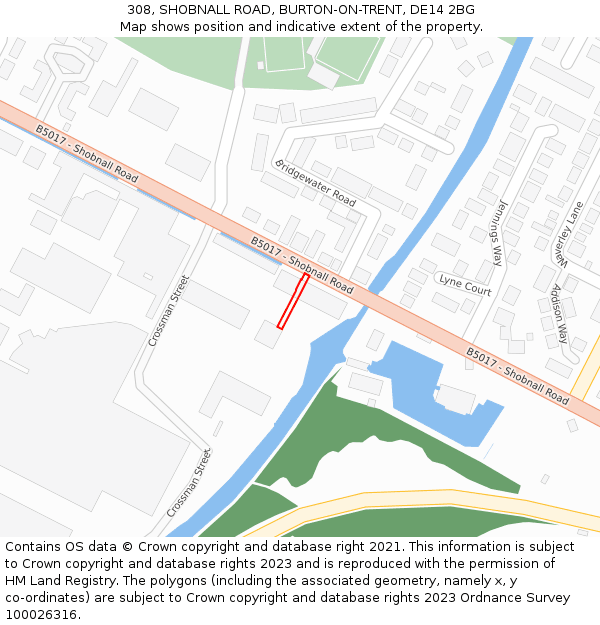 308, SHOBNALL ROAD, BURTON-ON-TRENT, DE14 2BG: Location map and indicative extent of plot