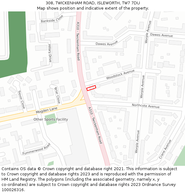 308, TWICKENHAM ROAD, ISLEWORTH, TW7 7DU: Location map and indicative extent of plot