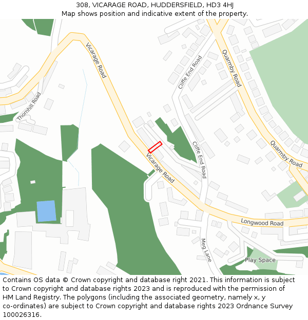 308, VICARAGE ROAD, HUDDERSFIELD, HD3 4HJ: Location map and indicative extent of plot